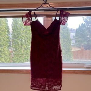 Size 12 Guess dress with off the shoulder lace cuffs and thin straps.